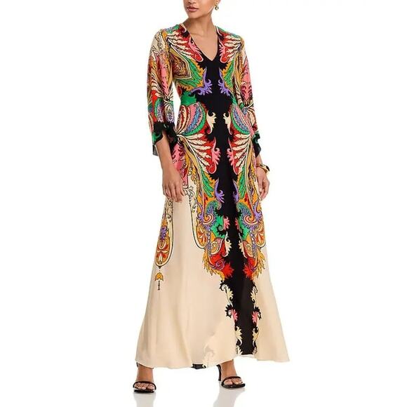 Etro Kimono Sleeve Gown in White Print 42 US 6 - Picture 1 of 6